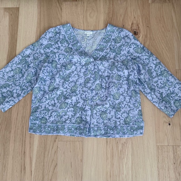 J. Jill Love Linen Purple Paisley Boho Popover Blouse Border Print Boxy Sz Large - Picture 8 of 11